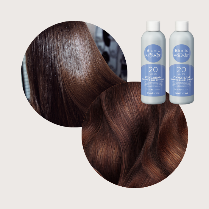 Bionic Color - sæt med hårfarve 5/00 + 5/7 og 2 stk 6% beize / activator (mørk brun chokolade med ekstra stærk dækkeevne - uden ammoniak)