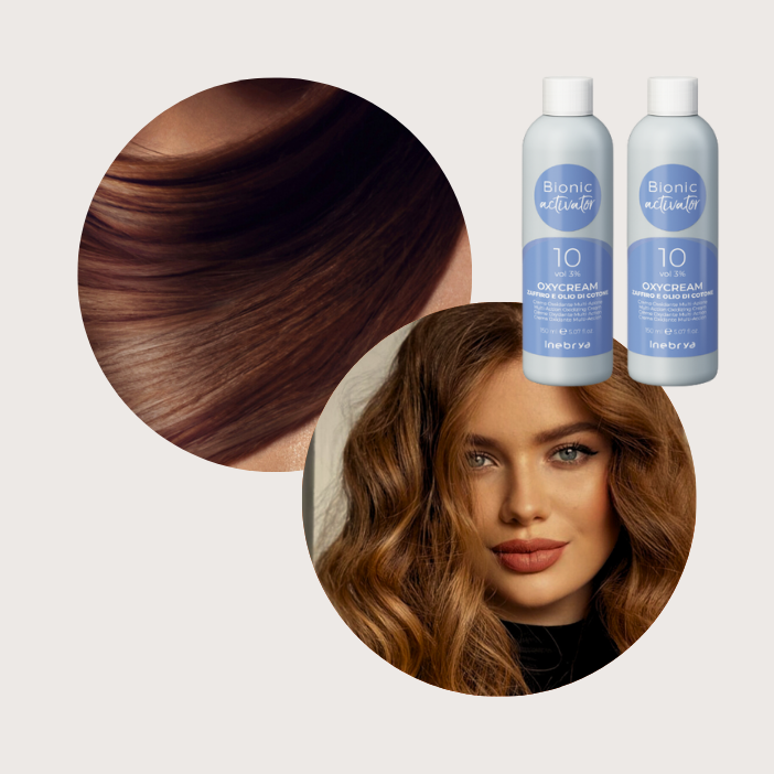 Bionic Color Hårfarve - 6/7 + 6/34 og 2 stk. 3% beize (brun chokolade med touch af gylden/kobber)