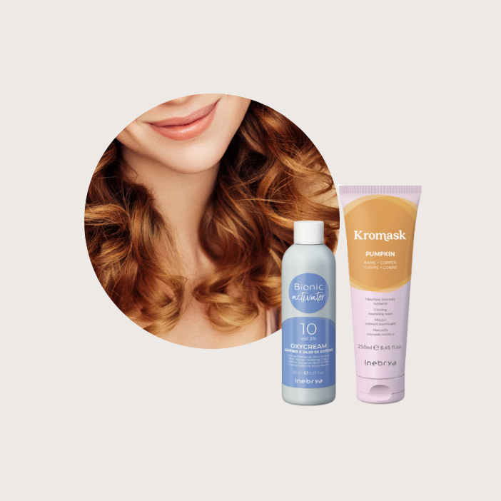 Bionic Color Hårfarve - 7/4 (lys brun kobber) og 3% beize + Inebrya Kromask - Pumpkin