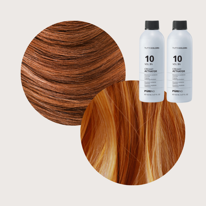 Flory Color Hårfarve - 6.43 + 7.43 og 2 stk. 3% beize (lys brun-brun kobber/gylden - uden ammoniak)