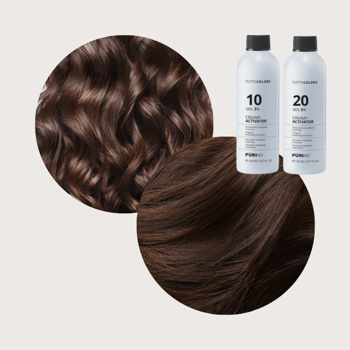 Flory Color - sæt med hårfarve 66.0 + 6.7 og 2 stk. 6% beize / activator (brun brun med ekstra stærk dækkeevne - uden ammoniak)