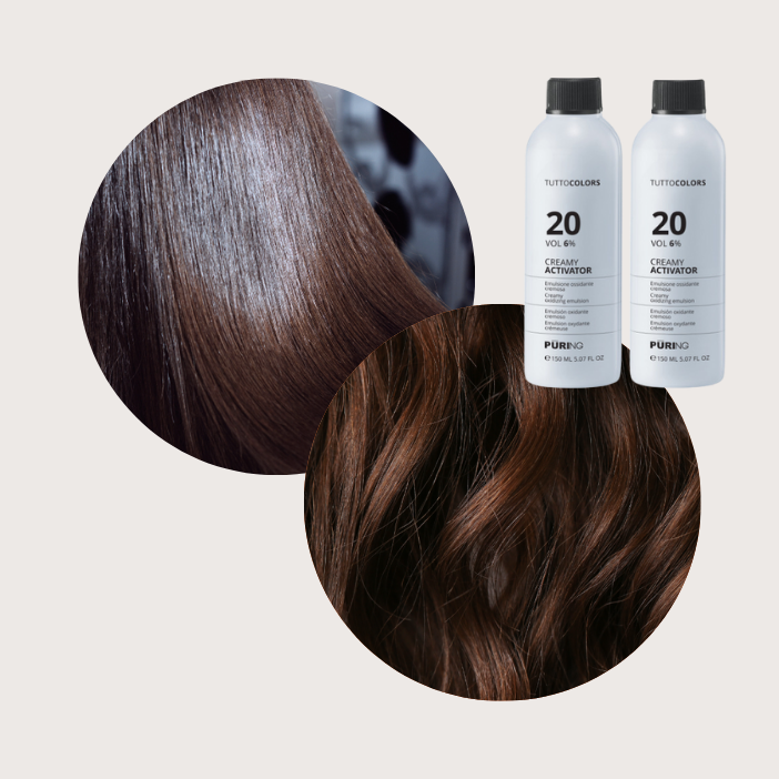 Inebrya Color - sæt med hårfarve 5/00 + 5/9 og 2 stk. 6% beize / activator (mørk brun chokoladebrun med ekstra stærk dækkeevne)